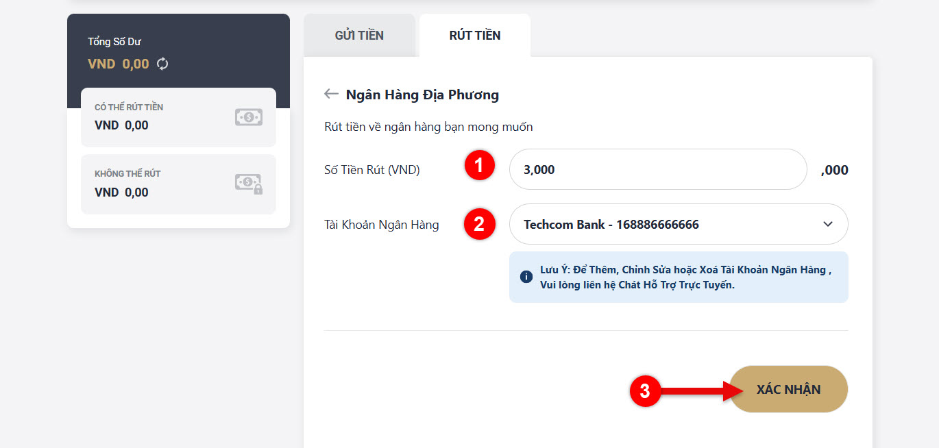 buoc 3: nhap so tien can rut ve