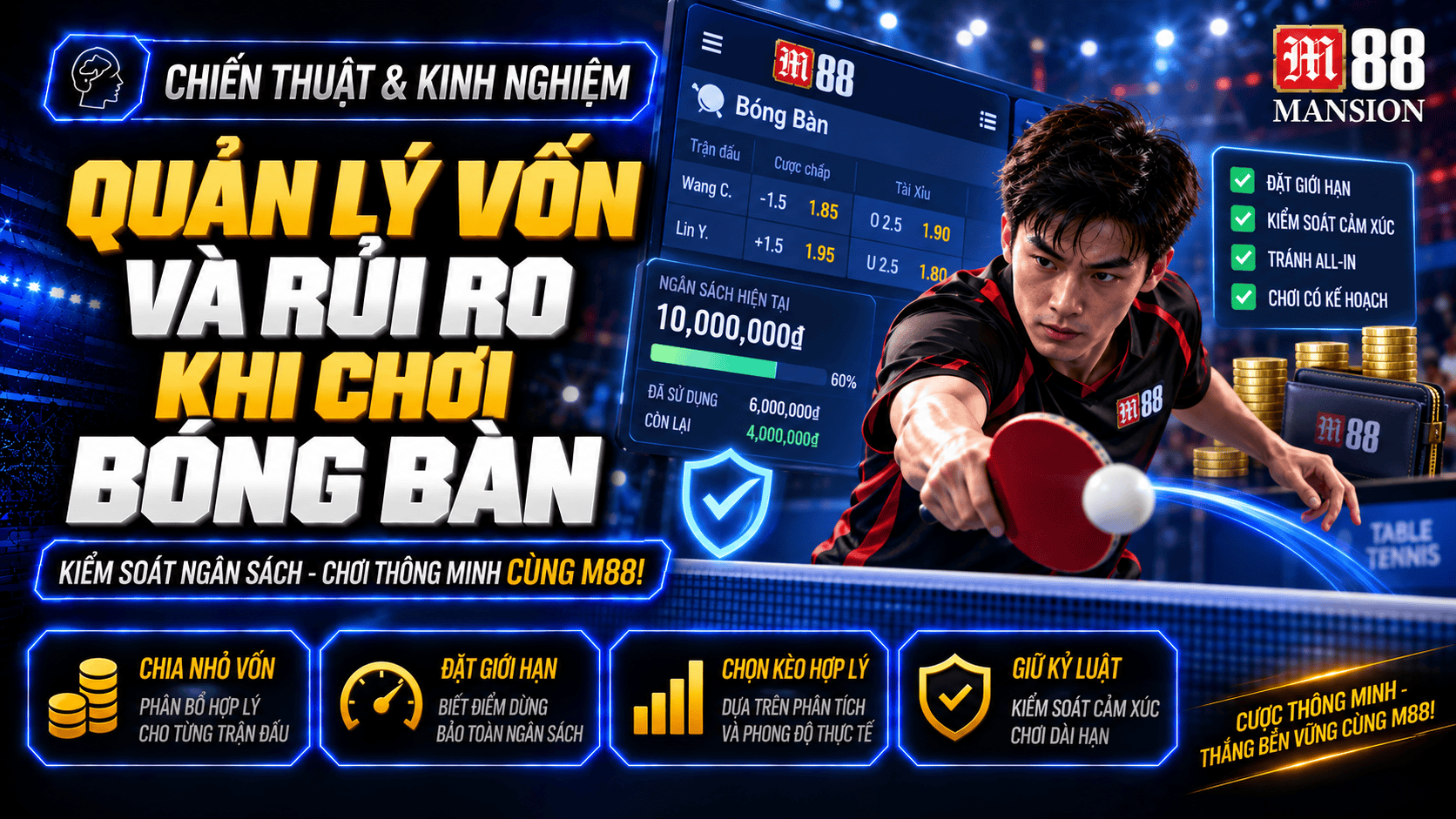 Quản lý vốn và rủi ro khi chơi bóng bàn trên M88